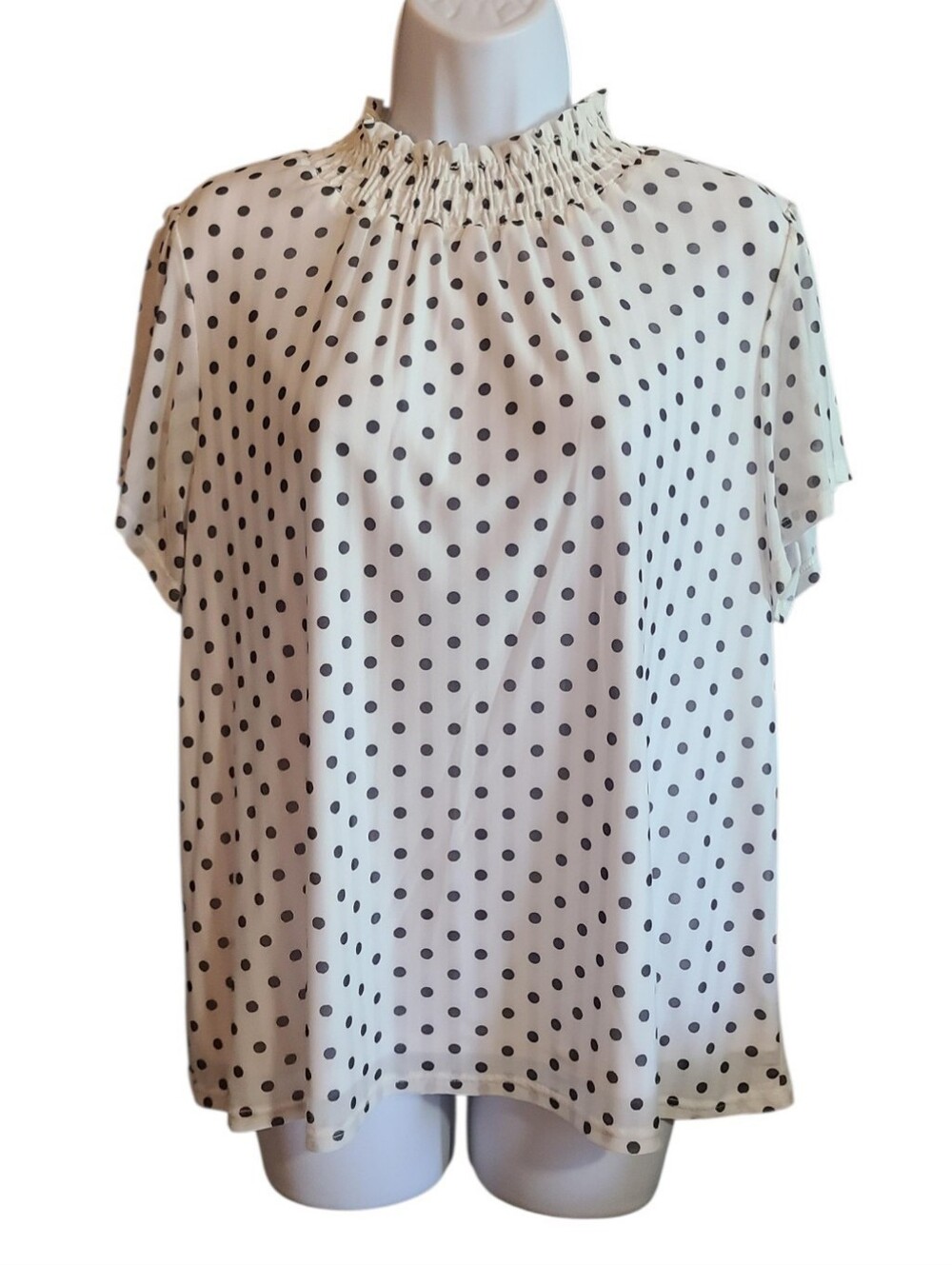 Beacon Cream Polka Dot Smocked Neck Blouse